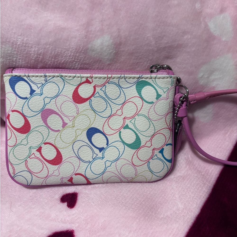 Coach Multicolor Logo Wristlet with Pink Strap - Picture 2 of 4
